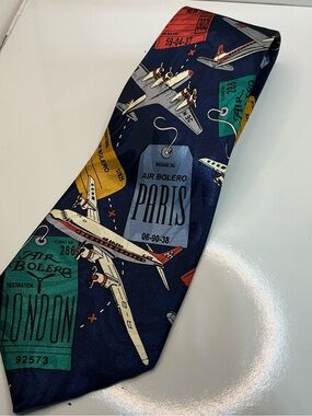 Fratello Air Bolero Airplane Travel Novelty Polyester Necktie Vintage